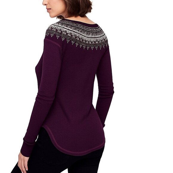 Free People We The Free Waffle Knit Thermal Henley Embroidered Burgundy Medium - Picture 14 of 14